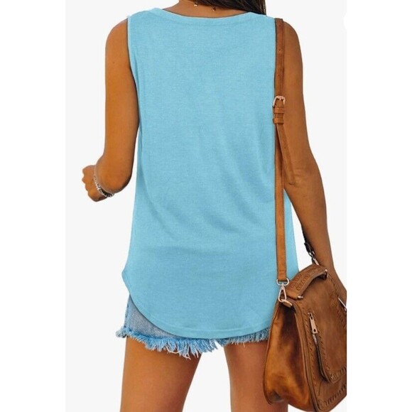 💙 New Women’s Sleeveless Blue V- Neck Tank Top NWT Size Small Rounded Hem - Picture 3 of 5